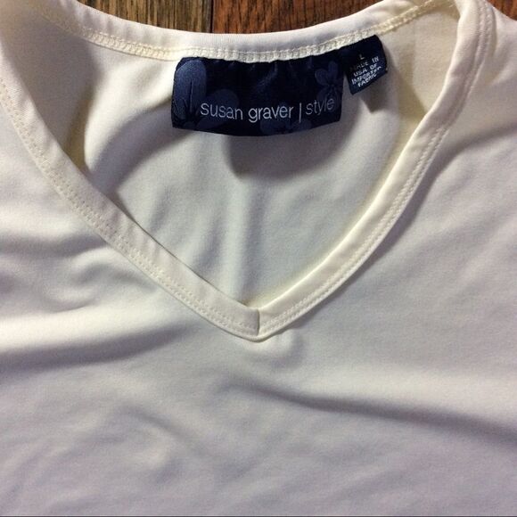 Susan Graver Style Ivory Short Sleeve Size L Top - Picture 2 of 3